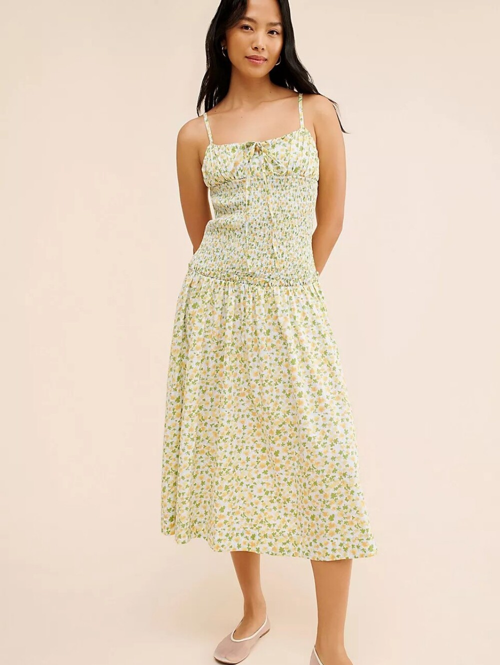 Free People Green and Blue Floral Lavender Daze Midi Dress